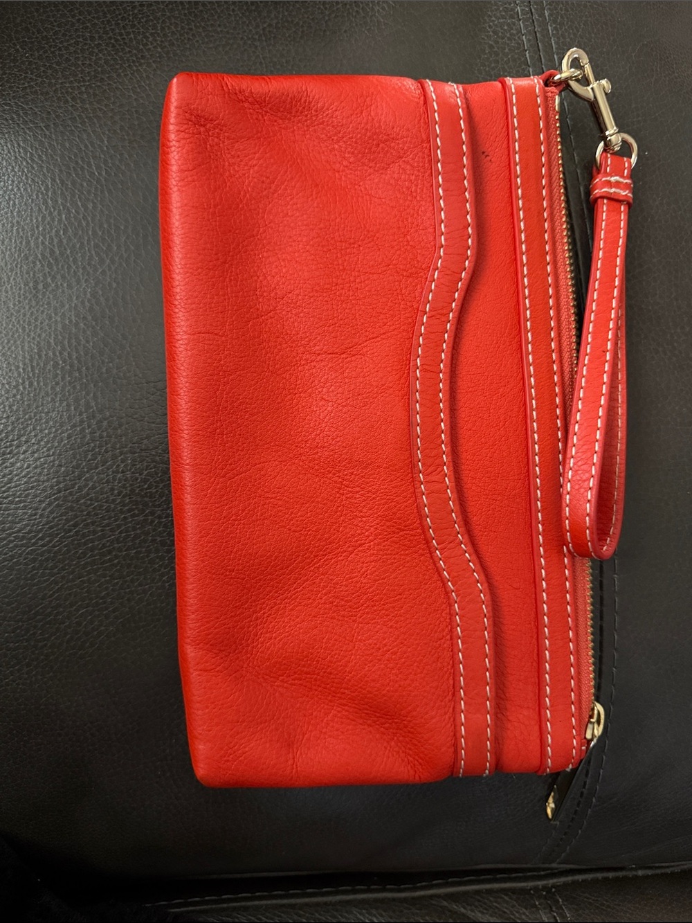 Talbots Red Leather Wristlet Clutch with Contrast Stitching
